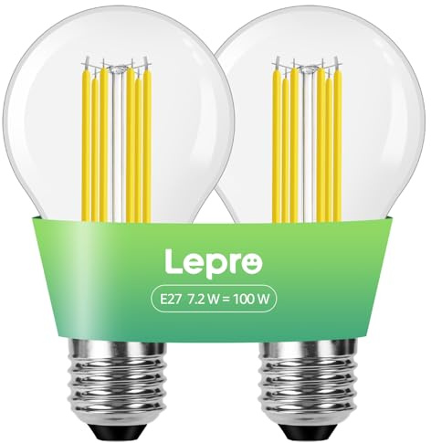 Lepro Energieklasse A E27 LED Warmweiss, 7.2W 1521 Lumen Glühbirne E27, Nicht Dimmbar, A60 Led Birne, 2700 Kelvin Warmweiß, 300° Abstrahlwinkel Energiesparlampe, ersetzt 100W Leuchtmittel, 2 Stück