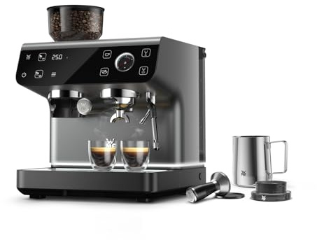 WMF Espresso Pro Siebträgermaschine, halbautomatische Espressomaschine mit Mahlwerk, 15 bar Druck, integrierte Waage, Doppel-Thermoblock Technologie, schnelles Erhitzen, Steingrau