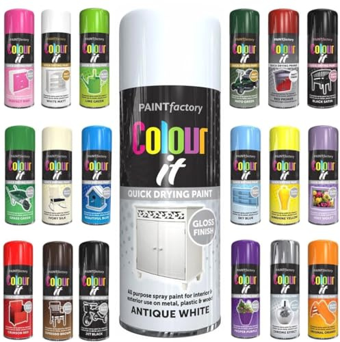 Spray Paint Antique White Gloss Aerosol 400ml Cans - Quick Dry, All Purpose Spray Paint for Interior and Exterior Ideal for Wood, Metal, Plastic, Indoor & Outdoor Use
