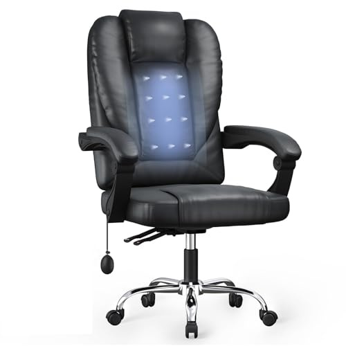 naspaluro Ergonomic Office Chair with Inflatable Lumbar Support, Black Leather Heavy Duty Desk Chairs, Comfy Big and Tall Computer Chair, High Back Swivel Chair for Home Office