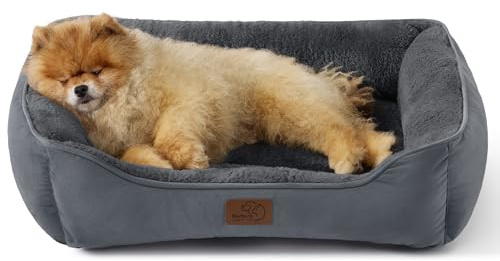 Bedsure Large Cat beds for Indoor Cats Washable, Small Dog Bed, 63.5x53cm | Rectangle Dog Bed Medium with Anti-Slip Bottom, Cat Basket Pet Bed for Puppy with soft Material, Dark Grey