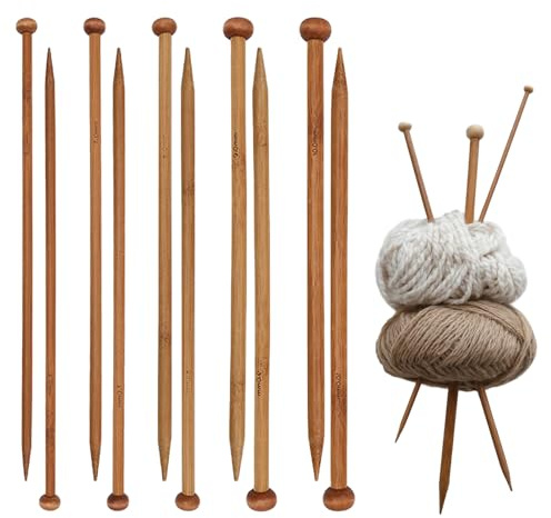10Pcs Bamboo Knitting Needles Set, 6.0MM 7.0MM 8.0MM 9.0MM 10.0MM, Chunky Knitting Needles for Hand Knitting Blankets Scarves Sweaters, Smooth Lightweight Knitting Needle Set for Beginners Adults