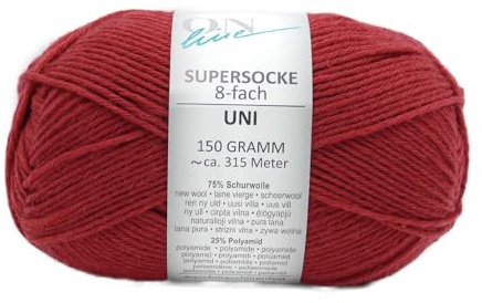 Sockenwolle 8-fädig rot einfarbig, Online Supersocke 8-fach Uni, dickes Sockengarn zum Stricken und Häkeln (8006 rot)