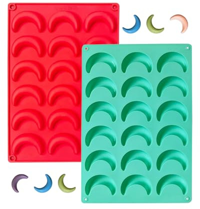 LEEQBCR 2 Piezas Molde de Silicona para Chocolate en Forma Luna, Moldes para Turrón, Pralinas y Dulces, Molde Extra Profundo para Barra Chocolate y Caramelos,Molde para tartas chocolate(Rojo + Verde)