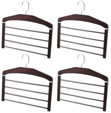 BESPORTBLE Percha Multifuncional de Madera Vintage 4 Unidades, Antideslizante para Pantalones y Ropa, Organizador de Armario Compacto y Resistente para Secado y Almacenamiento