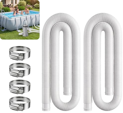 Axrye Tubo Piscina 32mm/1,25 de Diámetro, Repuesto Manguera de Bomba para Piscinas Elevadas, Manguera para Piscina Con 4 Abrazaderas de Metal para Bomba de Filtro Intex, Paquete de 2, 150CM