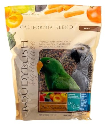 RoudyBush California Blend Pellets for Birds - Scientifically Formulated Bird Feed - Bird Food Pellets w/Dried Fruits, Vegetables & More - Nutritious & Healthy Feed for Birds (Small, 44oz)