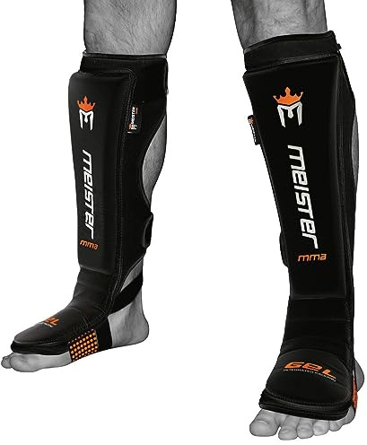 Meister Edge Leather Instep Shin Guards w/Gel Padding (Pair) - Black - Large/X-Large