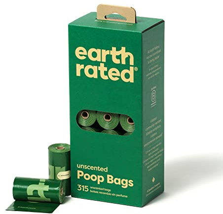 Earth Rated Dog Poo Bags, Guaranteed Leak Proof and Extra Thick Waste Bag Single Refill Rolls For Dogs, Unscented, 315 Count