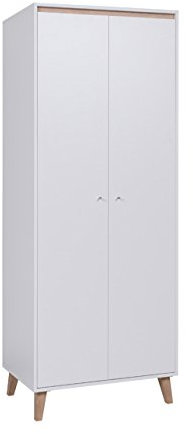 Drehtürenschrank Oviedo SZ2D, Elegantes Schrank mit Kleiderstange und 6 Einlegeböden, Kleiderschrank im skandinavischen Stil (Weiß Matt/San Remo Eiche Hell)