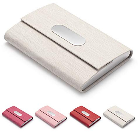 FACATH Visitenkartenhalter, PU-Leder, schlankes Visitenkartenetui – Visitenkarten-Träger Ausweishülle/Brieftaschenfach Visitenkartenhalter für Damen und Herren – Weiß