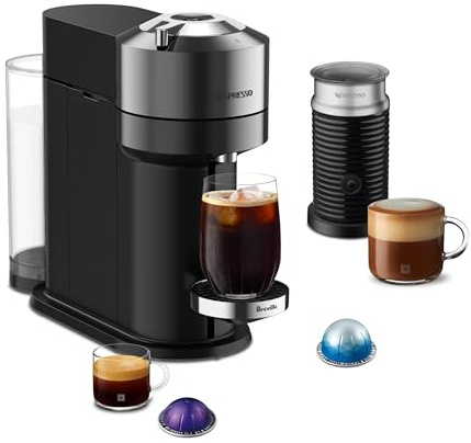 Nespresso Vertuo Next Deluxe Coffee and Espresso Maker, Pure Chrome with Aeroccino Milk Frother,1.1 liter, Black,Dark Chrome
