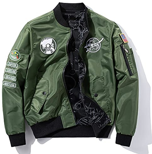 CORIRESHA Reversible NASA Bomber Jacket with Embroidery Badges