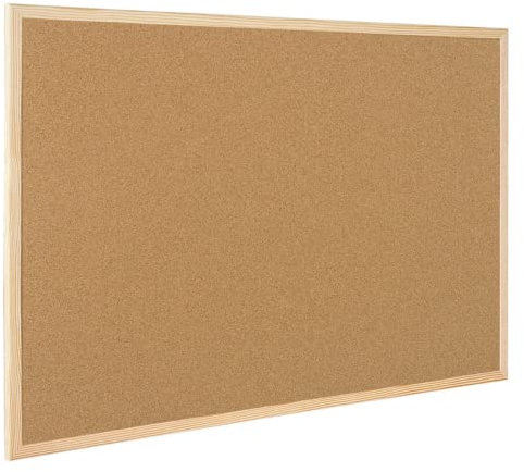 Raylu Paper® - Natürliche Korkplatte mit Rahmen aus Kiefernholz, Pinnwand mit Markierungen und Montageset. (90 x 60 cm)