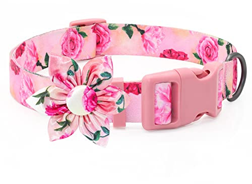 Rosa hund fluga halsband medium personlig flicka hundhalsband med ros blomma fluga personligt hundhalsband för söt valp liten flicka kvinna katter hundar för din pälsbaby