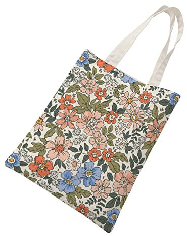 ZHOUHONG Tote Bag Fleurs Roses Beige Sac Tissu Grande Capacité Tote Bag Enfant avec Fermeture Eclair Sac en Tissu Durable Sac en Toile Sac Toile Réutilisable Tote Bag Personnalisable 35x40cm