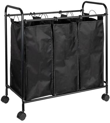 Household Essentials Rolling Triple Laundry Sorter, Black