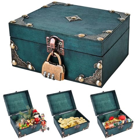 Holz Aufbewahrung Schatzkiste, Schatztruhe aus Holz mit Schloss und Deckel, Holztruhe Schatzkiste, Vintage Holz Schatztruhe, Geldtruhe Piratentruhe, Geeignet zum Aufbewahren und Dekorieren, 15x12x7cm