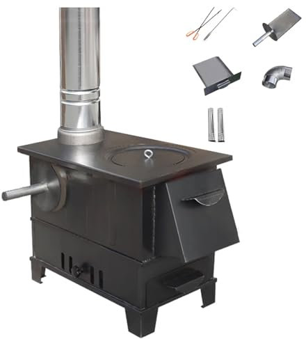Stufa a Legna con Forno Saldatura Complessiva Senza Soluzione di continuità, Fornello da Campeggio con Tubo Camino per Campeggio Riscaldamento e Cucina(S)