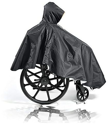 Fonakei Poncho de fauteuil roulant imperméable avec bandes réfléchissantes - Ponchos de pluie pour adultes - Réutilisables - Capuche réglable - Sangles à boucle sécurisée - Accessoires pour fauteuil