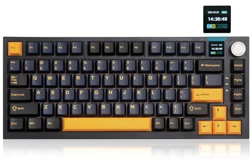 HUO JI CQ082 Kabellose Gaming Tastatur, QWERTY,BT/2.4G/USB-C 75 Prozent RGB Mechanische Tastatur, Farbbildschirm, Gasket-Struktur, Hot-Swap-fähig, Vorgeölte Lineare Switches, Softwareunterstützung