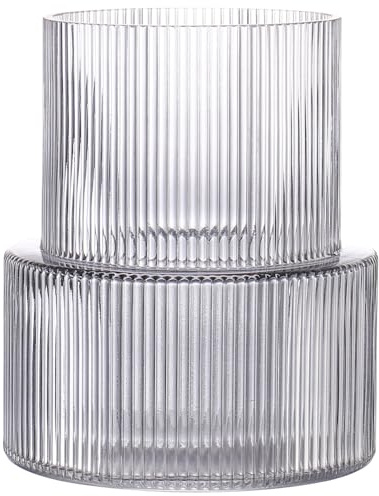KAYLETIN Jarrón de cristal negro acanalado y estriado, moderno para sala de estar y oficina, 19 cm
