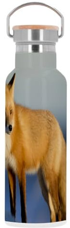 Thermosflasche aus Edelstahl, Thermosflasche, Motiv: Fuchs, Schnee, Wildleben, Foto Natur, 500 ml