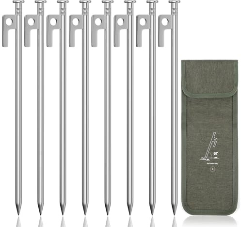 Forever Speed 8PCS Picchetti Tenda in Acciaio con Borsa di Stoccaggio, 30CM Picchetti Campeggio Picchetti per Tende per Terreni Duri, Boschi, Prati - Argento