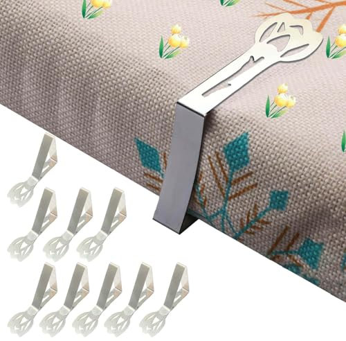 CHACROC Tischdeckenklammern Edelstahl 10 Stück, Outdoor Tischklammern Tischdeckenbeschwerer für Dicke Tische, Restaurant, Gartentisch & Picknick - Silber Tulpe Clips Tischtuchklammer