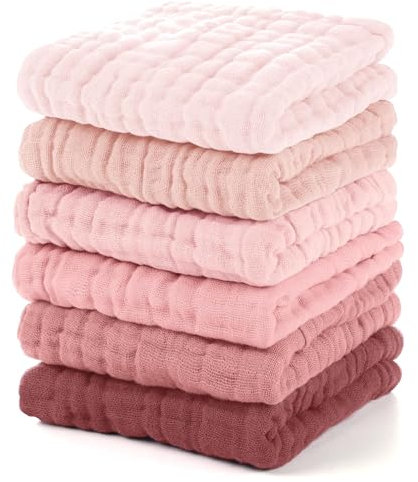 Unnivoll Musselintücher für Babys, 100 % Baumwolle, Musselin-Quadrate, Baby-Waschlappen, Baby-Essentials für Neugeborene, Jungen, Mädchen, groß, 30 x 30 cm, extra weich und saugfähig, 6 Stück