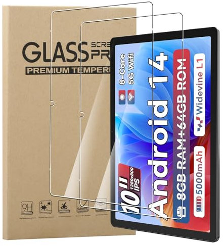 MEMELOKA Schutzfolie für Ainmel Android 14 Tablet/Ainmel C10BK Tablet 10 Zoll, 2 Stück [Hohe Empfindlichkeit][Anti-Bläschen][Anti-Fingerabdruck] 9H Härte Anti-Kratzen Gehärtetes Glas Displayschutz