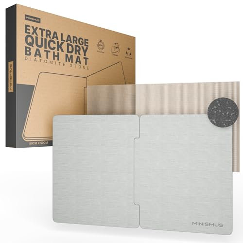 Minismus tappeto bagno assorbente in diatomite 80 x 50 cm, tappeto doccia assorbente, taglia XL tappetino da bagno in pietra (Grigio Chiaro)