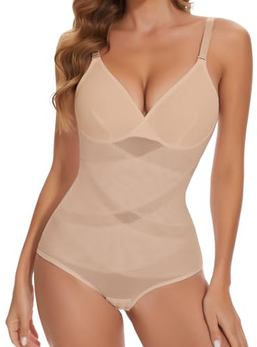 Joyshaper Shapewear pour Femme Body Shaper Taille Gainante Forme Bodys Shape V-Col Miederbody Tops Figurformende avec Soutien-Gorge, L