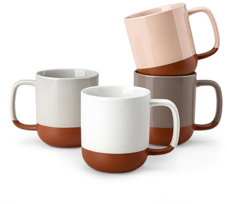 MALACASA Ceramic Coffee Mugs Set of 4, 11oz Coffee Cups, Modern Farmhouse Mugs for Coffee, Latte, Tea, Hot Chocolate, Cappuccino, Milk, Microwave & Dishwasher Safe, Multicolor, Series TARA