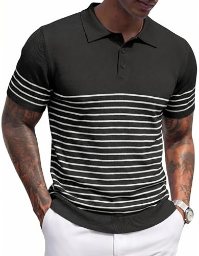 COOFANDY Polo Uomo Righe Maniche Corte Estive Cotone Slim Fit Traspirante Elasticizzato Golf Maglietta Corta Uomo