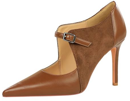 Mujer Zapatos de Tacón 9.5 CM Sexy Stilettos con Punta Aguda Retro con Correa En El Tobillo Ideales para Eventos-Numeric_36