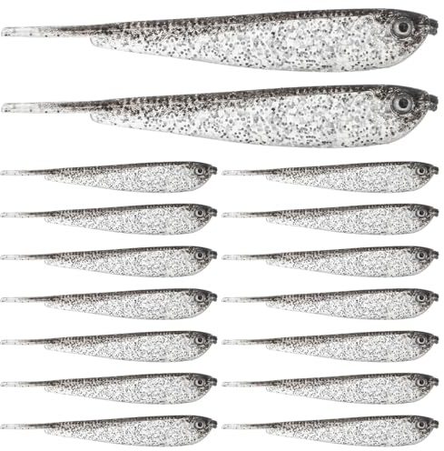 GLEAVI Leurres Souples Réalistes Gris 60 Pièces en PVC Flexibles pour Pêche en Eau Douce et Salée Appâts Artificiels Souples pour Bar et Petits Poissons Kit Complet pour Pêche en