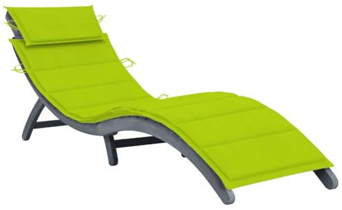 QZZCED Lettino pieghevole in legno massello di acacia con cuscino, resistente alle intemperie e all'acqua per giardino e patio, struttura ergonomica e corde di sostegno, mobile da esterno