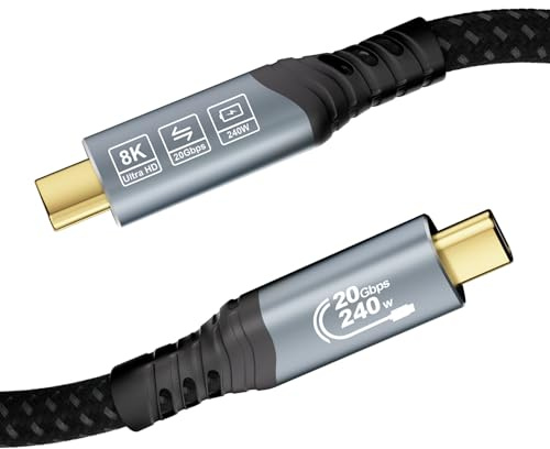 EUDOBEL Cable USB C 2 m (USB 3.2 Gen 2×2, Cable de datos 20Gbps, PD3.1 240W/100W) vídeo 4K@144 Hz/ 60Hz, 8K@30Hz Cable USBC a USBC para Monitor, Thunderbolt 4/3, MacBook, iPad, iPhone 17, Switch