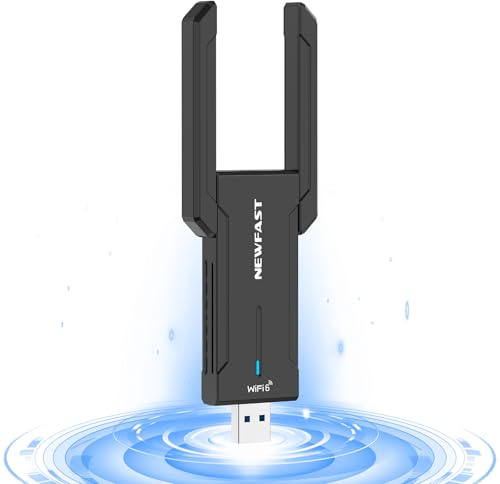 NEWFAST AXE5400Mbps Adaptador WiFi USB para PC Tri-Banda, Antena WiFi 6E USB 3.0, WPA3, Receptor Wi-Fi ，USB WiFi para PC Compatible con Windows 10/11