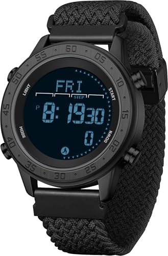 Military Watches for Men Pedometer Step Counter Compass Watch Nylon Strap Digital Sport Waterproof Tactical Wrist Watch Calories Tracker Metronome Watches Dual Time LED Stopwatch, No Bluetooth No App
