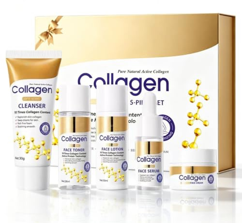 Collagen Skin Care Set 5 PCS,Hydrating & Firming,Beauty Gift Set for Women | Anti Aging Skincare Kit with Cleanser,Toner,Serum,Lotion & Face Cream,Deeply Hydrating Daily Routine for Fine Lines&Wrinkles