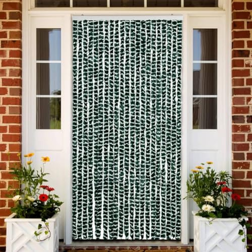 Mangloder Cortina Verde Blanco 90x220 cm Polipropileno Chenilla para Puerta, Mosquitera y Mosquitera Mosquitera con Gancho y Flexible Protección AntiInsectos Silenciosa