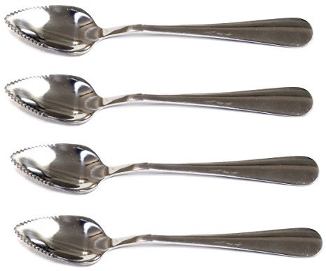 Set of 4 Stainless Steel Grapefruit Spoons, Serrated Edges by CC