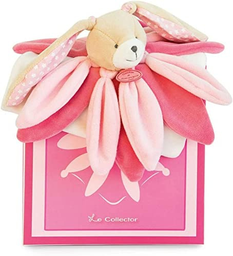 DOUDOU ET COMPAGNIE - Doudou Plat - 28 cm - Collection Lapin Pétale Rose Collector - Rose - Boîte Cadeau - Idée Cadeau Naissance pour Filles et Garçons - Peluche Moelleuse pour l'Éveil - DC2791