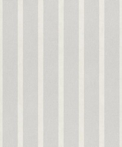 Rasch Tapete 467048 - Grau und Cremeweiß gestreifte Vliestapete, Streifentapete - 10,05m x 0,53m