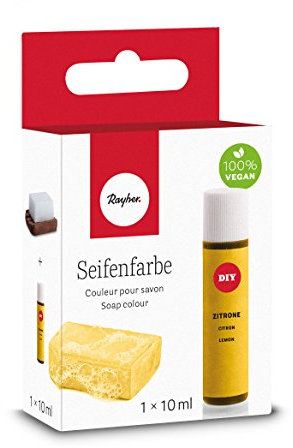 Rayher Hobby 34246160 Seifenfarbe, 10 ml, geruchsneutral, 100% vegan, schadstofffrei und ökologisch abbaubar, im wiederverschließbaren Kunststofffläschchen mit Schraubdeckel, gut dosierbar, zitrone