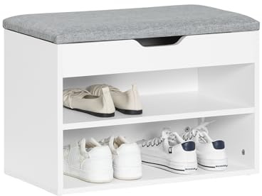 SoBuy Panca Scarpiera Ingresso Scarpiera Slim con Seduta Imbottita Contenitore Ripiani Cassapanca Panca Contenitore Bianco e Grigio 60x30x44 cm Portata 120kg FSR25-HG