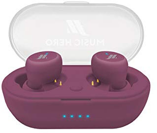 Music Hero TWS True Auricolari Wireless Stereo in Confezione Tubetto con Basetta di Ricarica da 300 mAh, Tasti Multifunzione, Microfono Integrato, 4 Gommini in Silicone Inclusi, Rosa