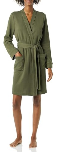 Amazon Essentials Women's Lightweight Cotton Waffle Mid-Length Bathrobe (Available in Plus Size), Olive, Medium